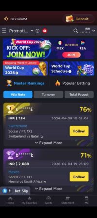 Dhan7 App home screen with game dashboard